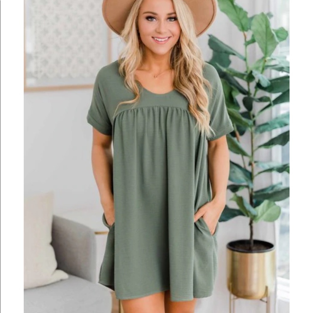 Pink Lily Connect To Your Heart Olive Dress, NWT